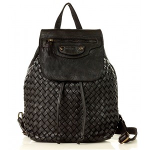 K18 Petit sac à dos cuir pour dames. Cuir italien tressé fait-main vintage | Noir Marron Vert Beige